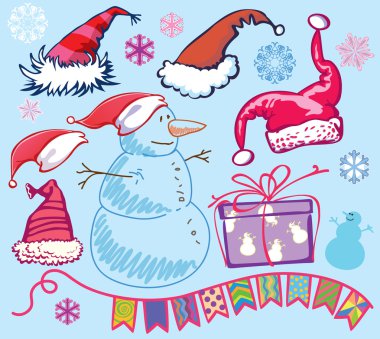 A collection of Christmas hat of Santa Claus. New items clipart