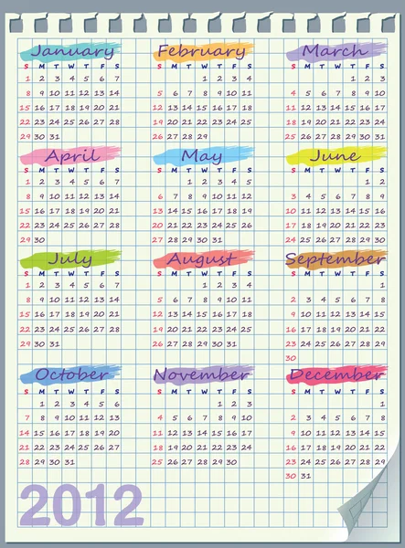 Календар на 2012 рік. Тиждень починається з неділі. залишає клітину . — стоковий вектор