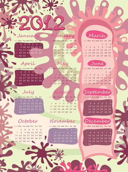Affiche - calendrier 2012. La semaine commence le dimanche — Image vectorielle