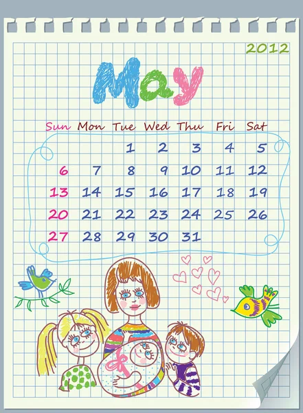 Kalendarz do maja 2012. tydzień zaczyna się niedziela. — Wektor stockowy