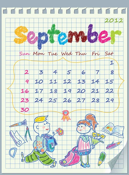 Calendario per settembre 2012. La settimana inizia con Domenica.Illustrazione Scho — Vettoriale Stock