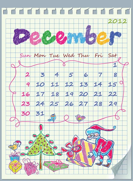 2012 年 12 月的日历。每周的星期天。sa 的插图 — 图库矢量图片
