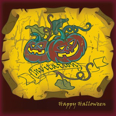 Invitation for halloween. Two pumpkin-lantern on a worn piece of paper. clipart