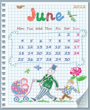 Calendar for June 2012. Week starts on Monday. clipart