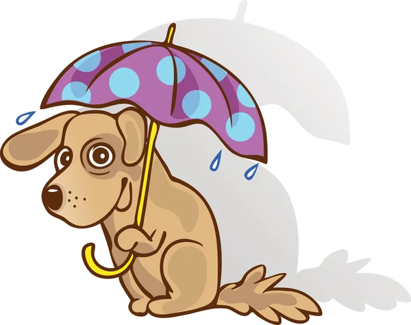 stock vector Funny dog under an umbrella. The method of protection. Guessed.