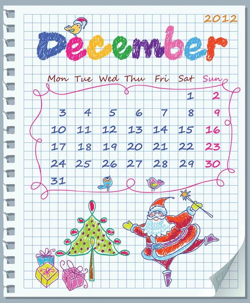 Calendario per dicembre 2012. La settimana inizia lunedì. Illustrazione di Christma — Vettoriale Stock