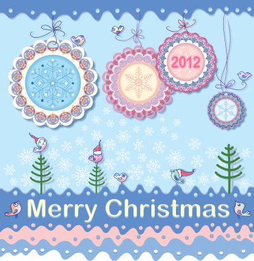 Festive Christmas background on the subject. New medals. winter birds. clipart