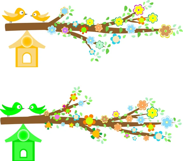 Zweig eines Baumes mit Blumen isoliert auf weißem Hintergrund — Stockvektor