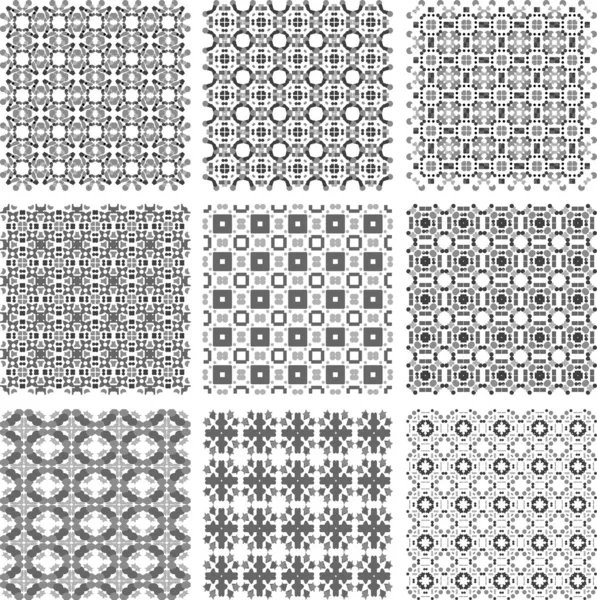 Conjunto de padrões geométricos monocromáticos textura de fundo — Vetor de Stock