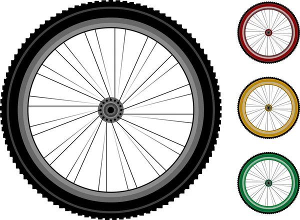 自転車の車輪。シリーズ詳細白で隔離される車両の車輪 — ストックベクタ