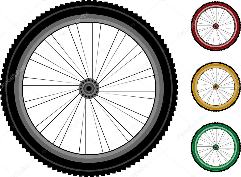 Bicycle wheels. series detailed wheels of the vehicles isolated on white