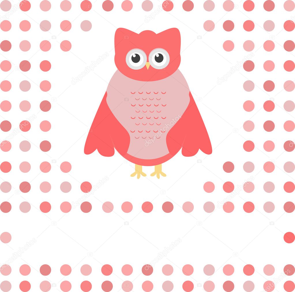 Cute owl card. Baby girl arrival announcement card