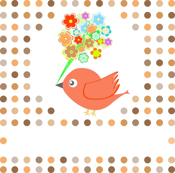 Uccello con fiori sfondo carta — Vettoriale Stock