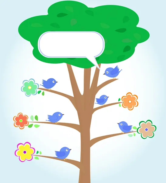 Вітальна листівка з птахами під деревом. векторний — стоковий вектор