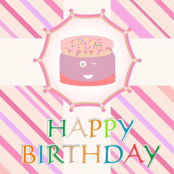 Vector happy birthday card with cute cake card — Stock Vector