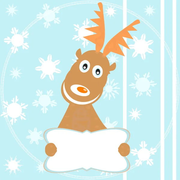 Ren geyiği Rudolph, mutlu noeller kar tanesi kış kartı. — Stok Vektör
