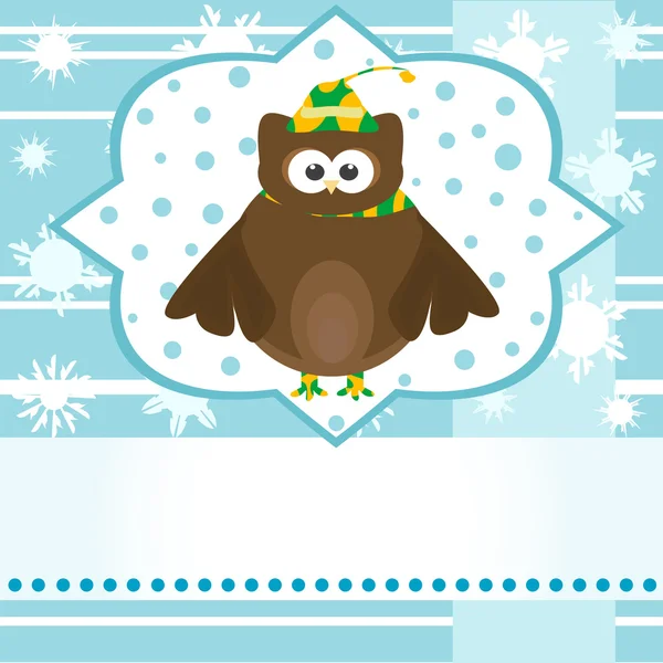 Desenhos animados bonito coruja inverno saudações cartão vetor fundo —  Vetores de Stock