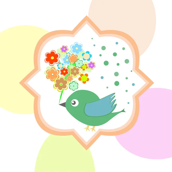 Vektor niedlichen Vogel mit Blumen alles Gute zum Geburtstag Herbst-Karte — Stockvektor