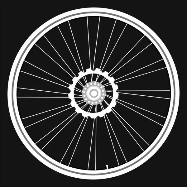 Vector white Bicycle wheels isolated on black background — Stock Vector