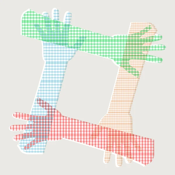 Conceptual symbol of multiracial human hands making a box vector — Stock Vector
