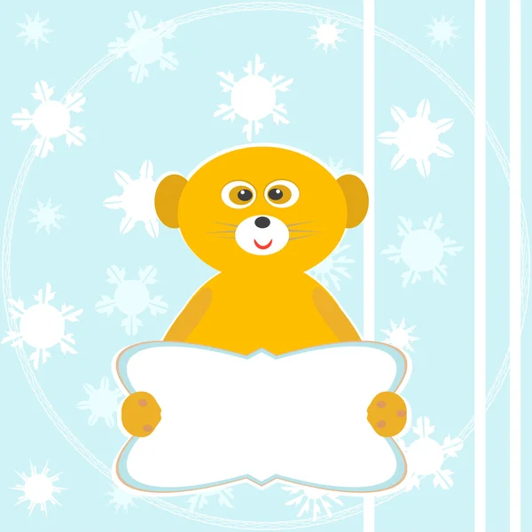 Lémure bonito sorriso sentado engraçado com branco vazio. cartão de inverno —  Vetores de Stock