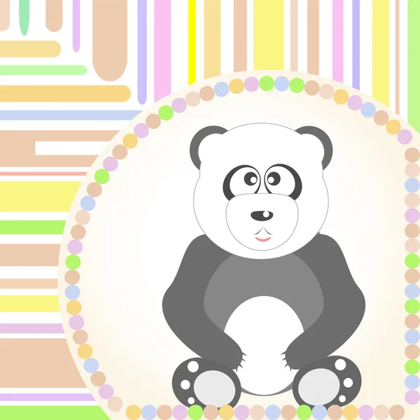笑みを浮かべて座っているパンダのグリーティング カード。ベクトル — ストックベクタ