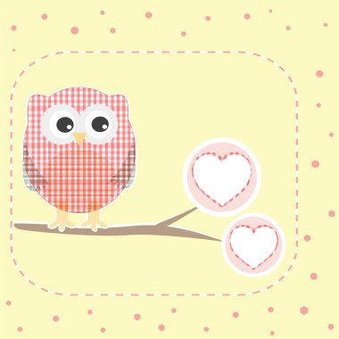 Autumn background with owls sitting on branch vector clipart