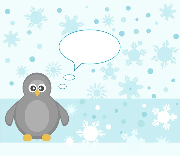 Pingüino invierno copo de nieve fondo tarjeta de felicitación vector — Archivo Imágenes Vectoriales
