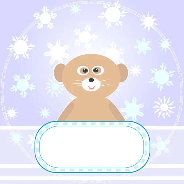 Bebek ayı kar taneleri vektör ile tebrik kartı — Stok Vektör