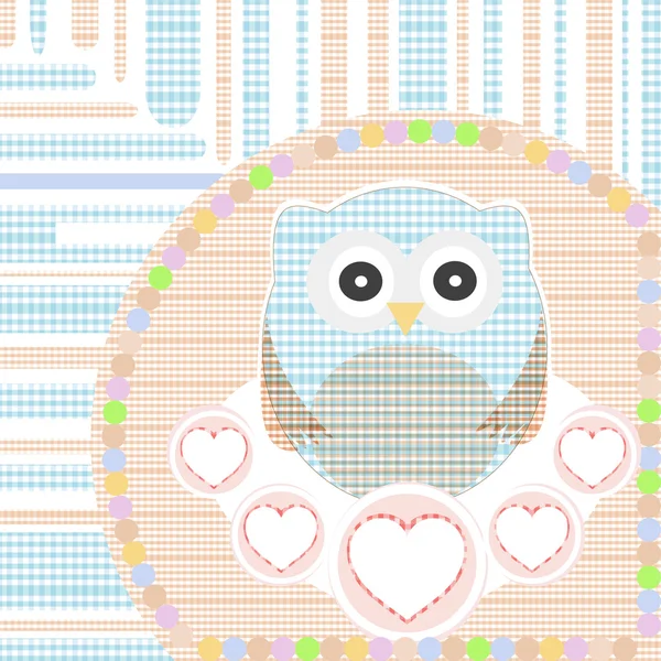 Textile cute little owl with love heart vector — Stock Vector