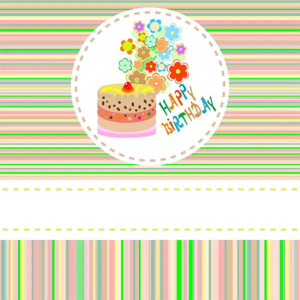 可爱的花和蛋糕生日快乐背景 — 图库矢量图片