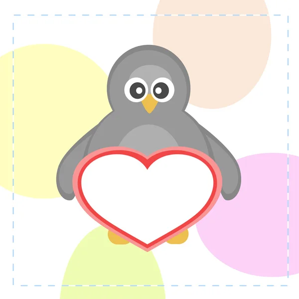 Carino pinguini vettoriali che detengono la carta del cuore amore — Vettoriale Stock