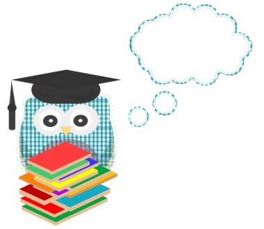 Owl teacher and books with speech bubble vector clipart
