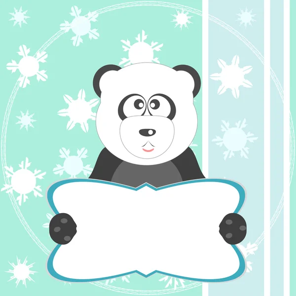 Panda bear on soft green greeting card. vector illustration — Stock Vector