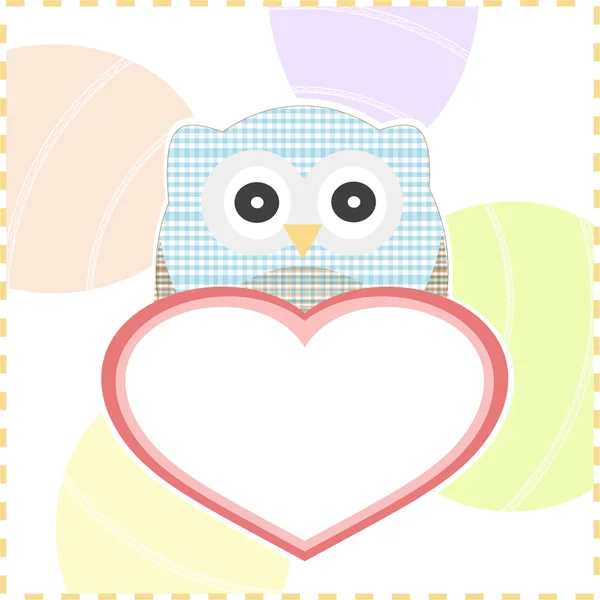 Schattige glimlach textiel uilen in liefde met een grote vector hart — Stockvector