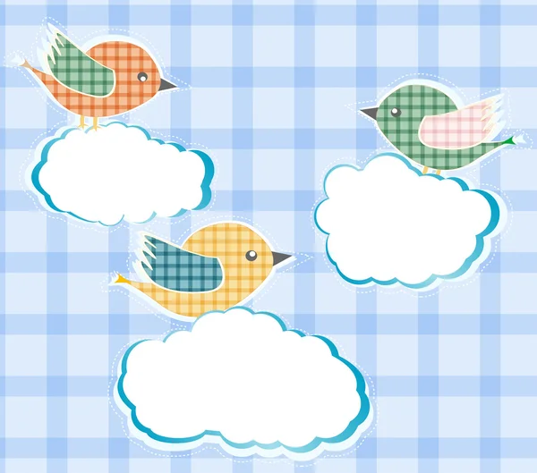 Pájaros sentados en las nubes en el cielo. vector — Vector de stock