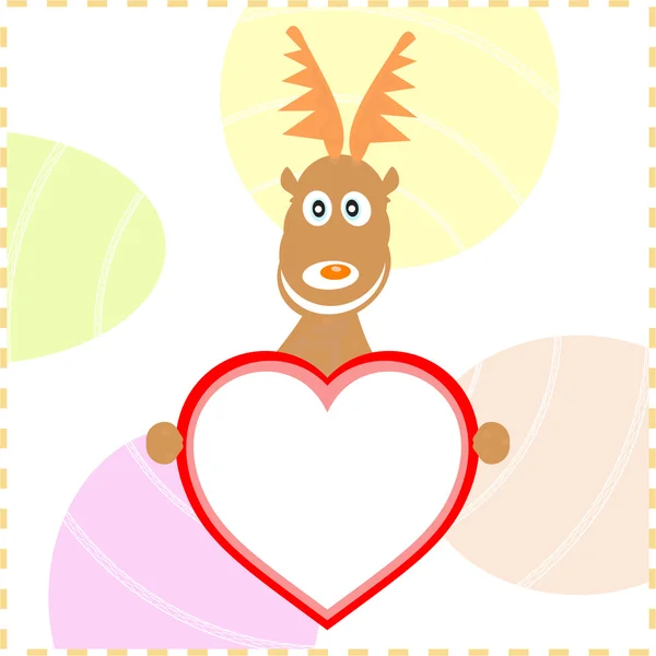 Xmas rudolph deer holding heart card for text — Stock Vector
