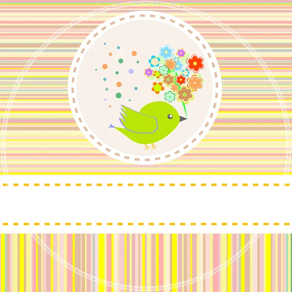 花のギフトとかわいい鳥の誕生日カード — ストックベクタ