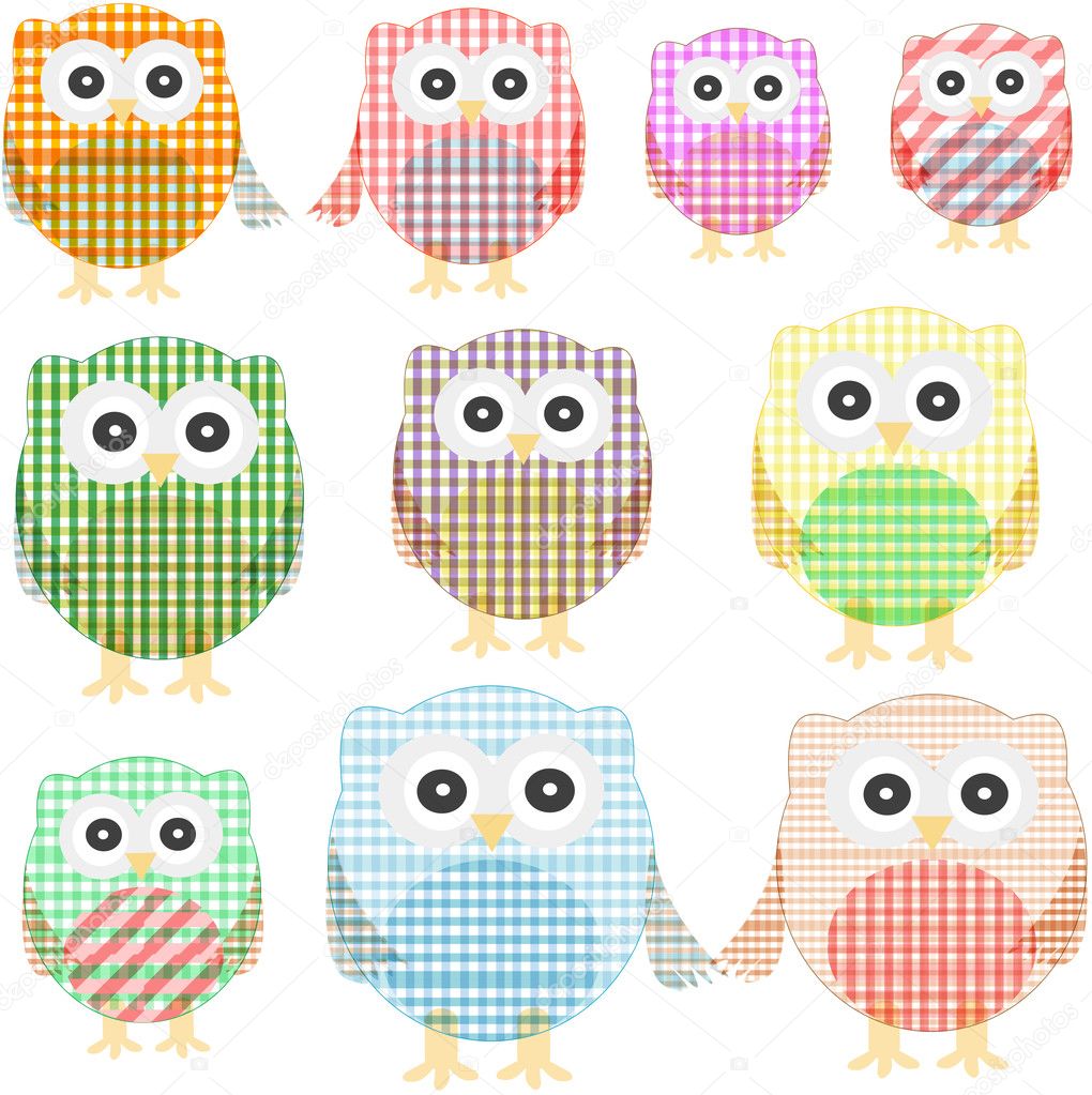 Owl set isolated on white. Vector illustration