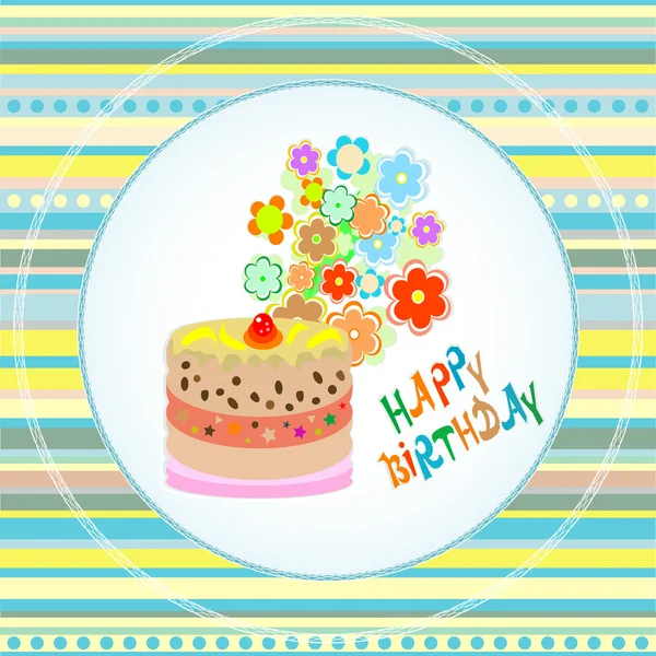 Herzlichen Glückwunsch zum Geburtstag Kuchen Blumendesign. Vektor-Feierkarte — Stockvektor