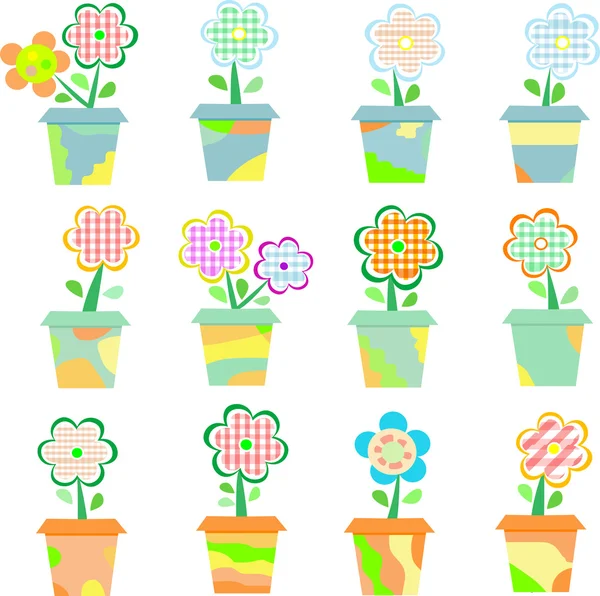 Jarní květiny v květináčích izolovaných na bílém — Stockový vektor
