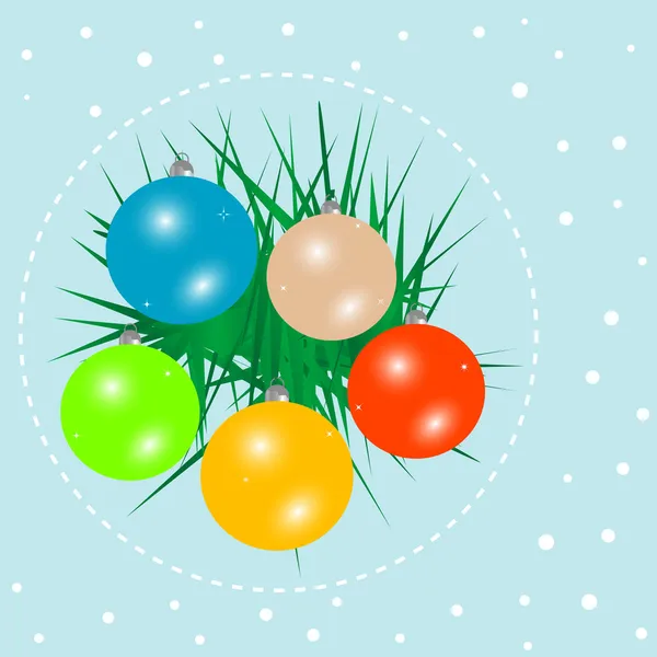 Bola de Navidad en rama de abeto verde — Vector de stock