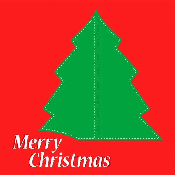 赤い背景の上に抽象的なグリーン クリスマス ツリー — ストックベクタ