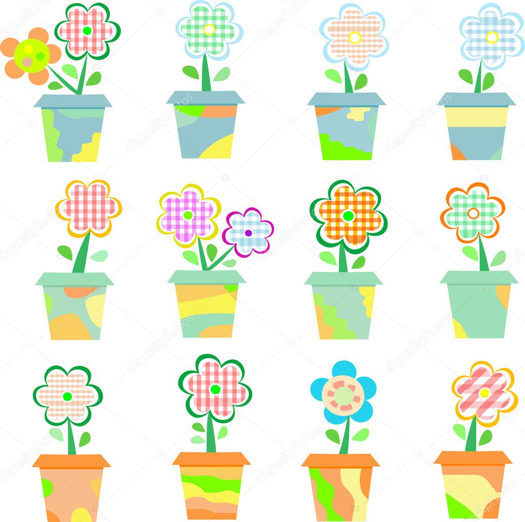 Spring Flowers In Pots Isolated On White