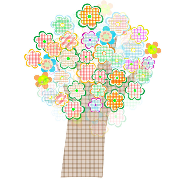 Птица и дерево с цветами и листьями. Вектор
