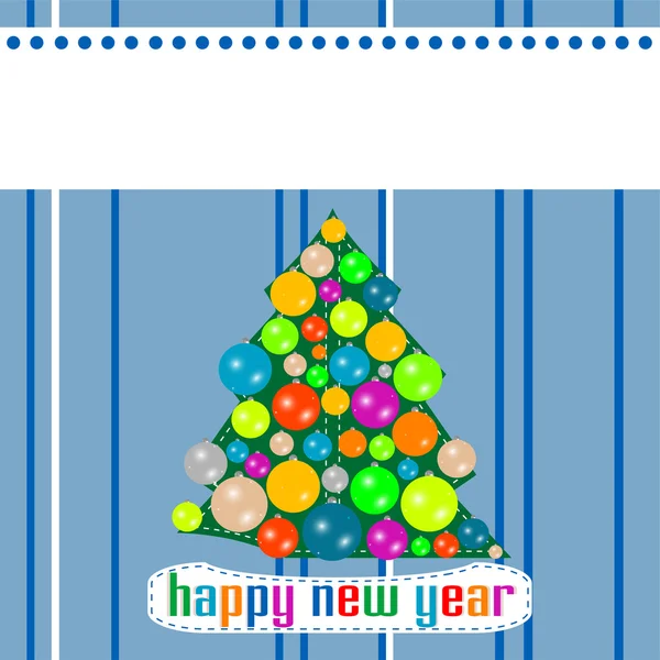 Plantilla azul de Navidad con árbol en las bolas — Archivo Imágenes Vectoriales