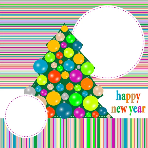 Tarjeta de felicitación de Navidad con árbol de invierno y bolas. vector — Vector de stock