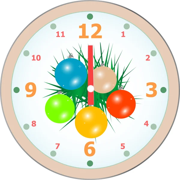 Nouvel An horloge murale carte de félicitations. vecteur — Image vectorielle