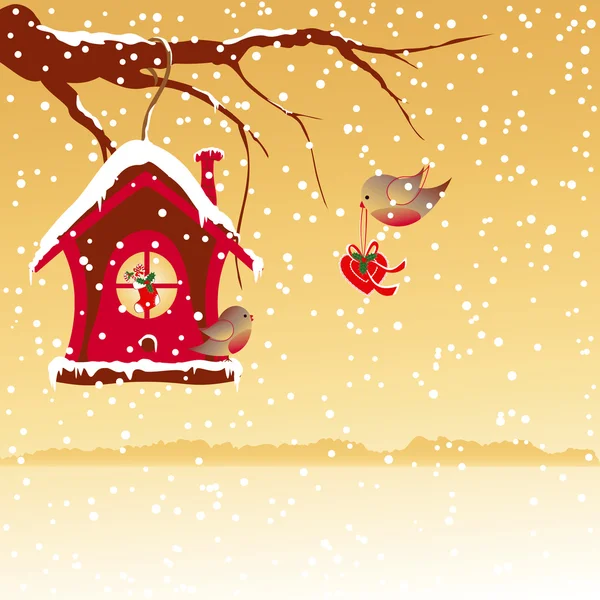 クリスマス カード ロビン鳥あいさつ状を送る — ストックベクタ