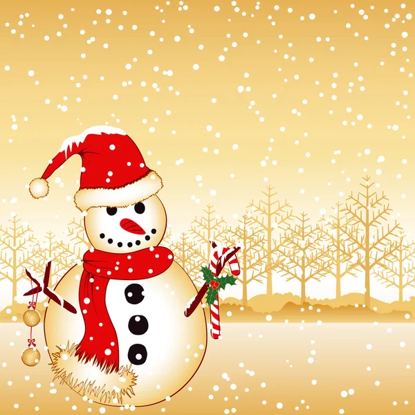 Noël saluant bonhomme de neige sur neige blanche terre — Image vectorielle